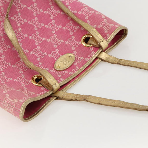 CELINE Paris Macadam Canvas Tote Bag Denim Pink Gold Auth 175602