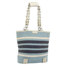 BURBERRY Chain Blue Label Tote Bag Cotton Light Blue Gold Auth 175604A-1