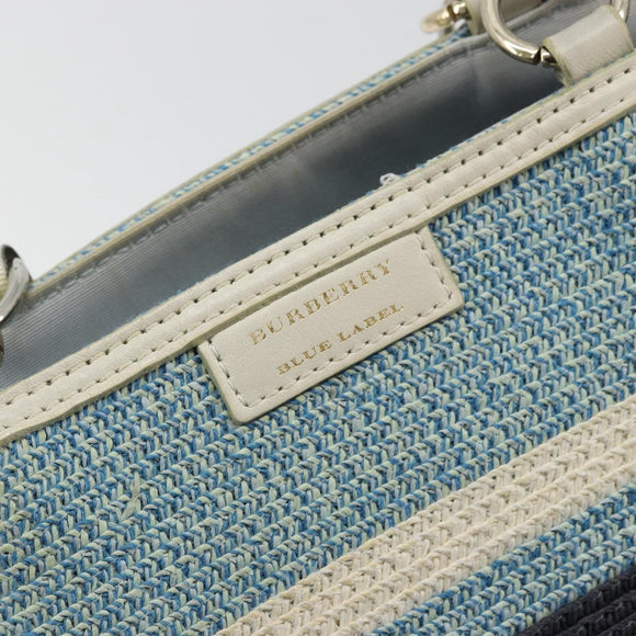 BURBERRY Chain Blue Label Tote Bag Cotton Light Blue Gold Auth 175604A