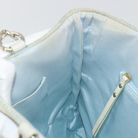 BURBERRY Chain Blue Label Tote Bag Cotton Light Blue Gold Auth 175604A