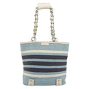 BURBERRY Chain Blue Label Tote Bag Cotton Light Blue Gold Auth 175604A-2