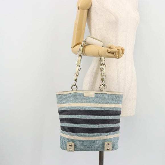 BURBERRY Chain Blue Label Tote Bag Cotton Light Blue Gold Auth 175604A