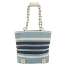 BURBERRY Chain Blue Label Tote Bag Cotton Light Blue Gold Auth 175604A-3
