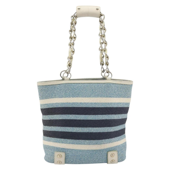 BURBERRY Chain Blue Label Tote Bag Cotton Light Blue Gold Auth 175604A