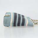BURBERRY Chain Blue Label Tote Bag Cotton Light Blue Gold Auth 175604A-4