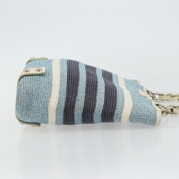 BURBERRY Chain Blue Label Tote Bag Cotton Light Blue Gold Auth 175604A