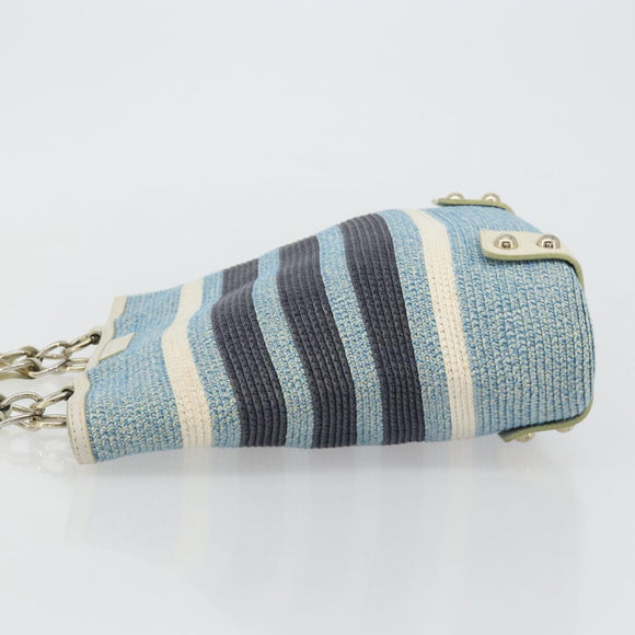 BURBERRY Chain Blue Label Tote Bag Cotton Light Blue Gold Auth 175604A