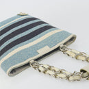 BURBERRY Chain Blue Label Tote Bag Cotton Light Blue Gold Auth 175604A-6