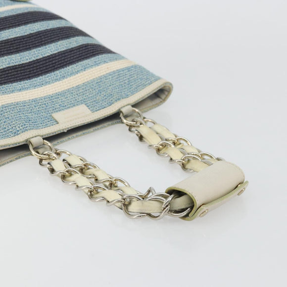 BURBERRY Chain Blue Label Tote Bag Cotton Light Blue Gold Auth 175604A