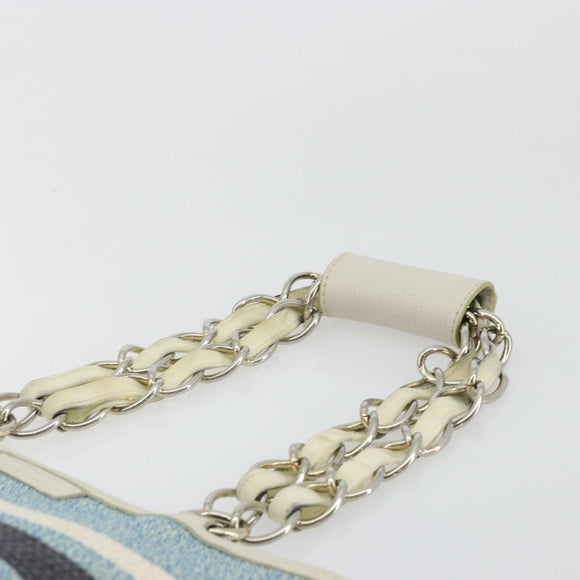 BURBERRY Chain Blue Label Tote Bag Cotton Light Blue Gold Auth 175604A