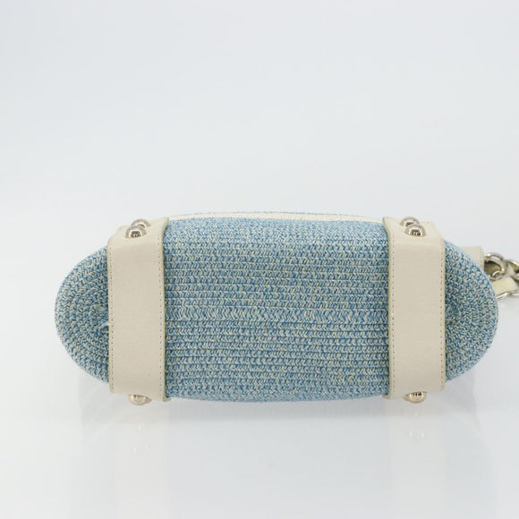 BURBERRY Chain Blue Label Tote Bag Cotton Light Blue Gold Auth 175604A
