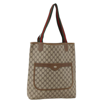 GUCCI GG Supreme Web Sherry Line Tote Bag PVC Beige Red 120 02 003 Auth 175605