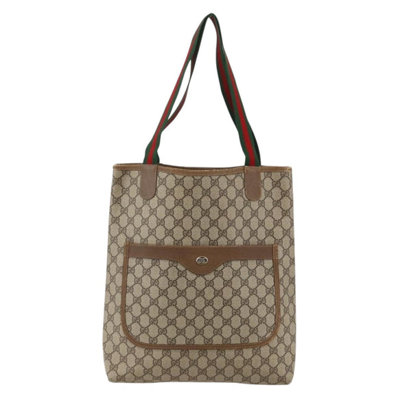 GUCCI GG Supreme Web Sherry Line Tote Bag PVC Beige Red 120 02 003 Auth 175605
