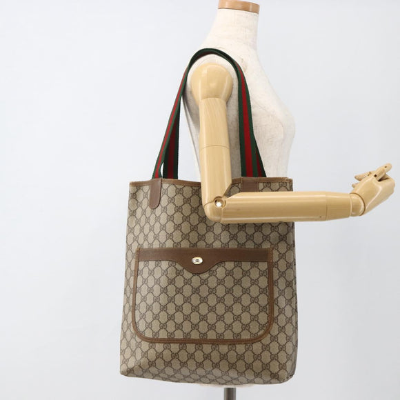GUCCI GG Supreme Web Sherry Line Tote Bag PVC Beige Red 120 02 003 Auth 175605