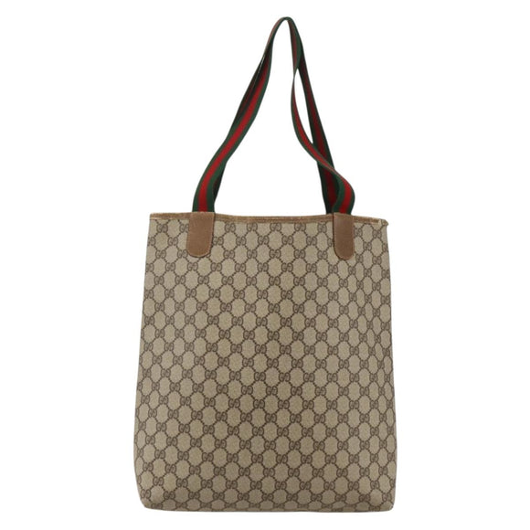 GUCCI GG Supreme Web Sherry Line Tote Bag PVC Beige Red 120 02 003 Auth 175605