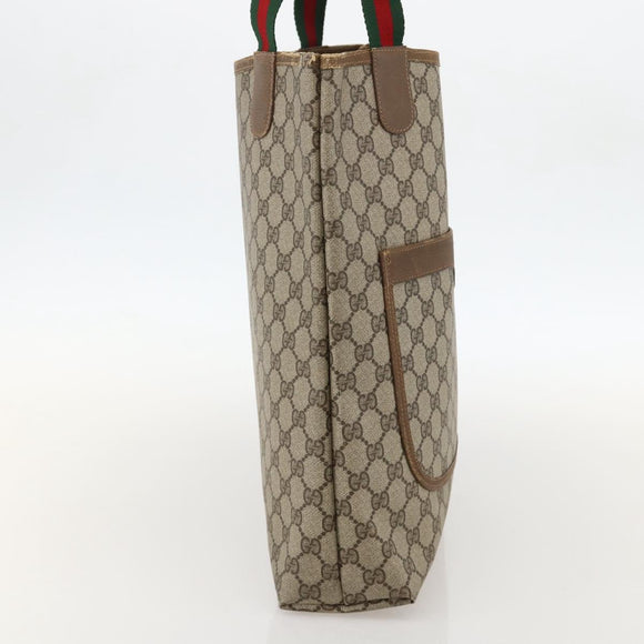 GUCCI GG Supreme Web Sherry Line Tote Bag PVC Beige Red 120 02 003 Auth 175605