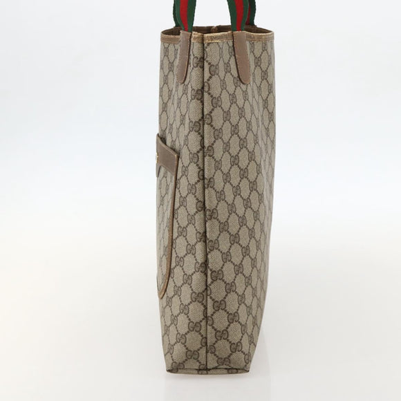GUCCI GG Supreme Web Sherry Line Tote Bag PVC Beige Red 120 02 003 Auth 175605