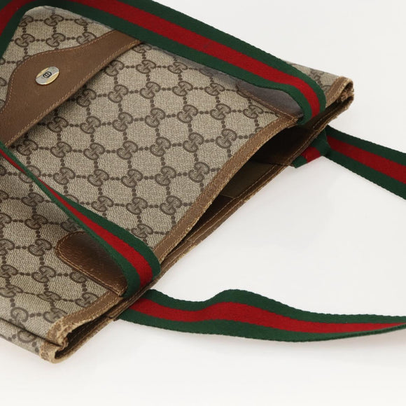 GUCCI GG Supreme Web Sherry Line Tote Bag PVC Beige Red 120 02 003 Auth 175605