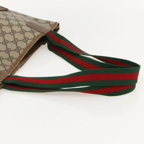 GUCCI GG Supreme Web Sherry Line Tote Bag PVC Beige Red 120 02 003 Auth 175605