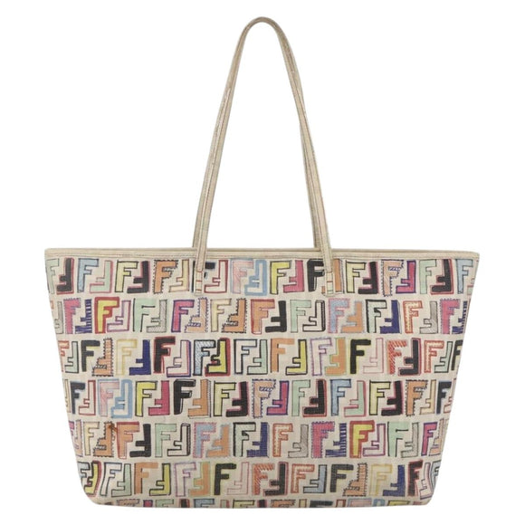 FENDI Zucca Canvas Tote Bag PVC Multicolor Gold Auth 175608