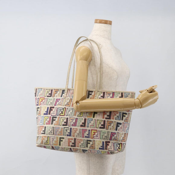 FENDI Zucca Canvas Tote Bag PVC Multicolor Gold Auth 175608