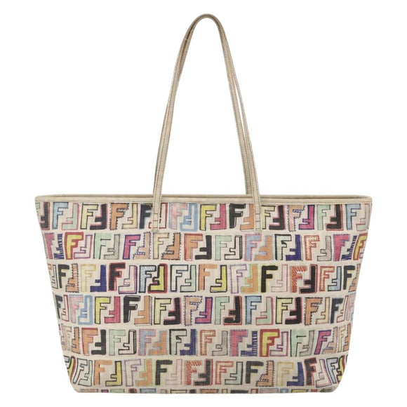 FENDI Zucca Canvas Tote Bag PVC Multicolor Gold Auth 175608