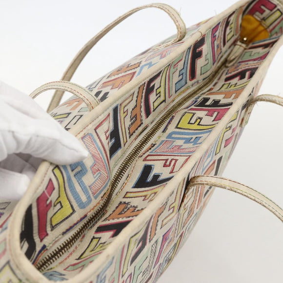FENDI Zucca Canvas Tote Bag PVC Multicolor Gold Auth 175608
