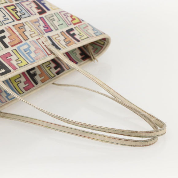 FENDI Zucca Canvas Tote Bag PVC Multicolor Gold Auth 175608