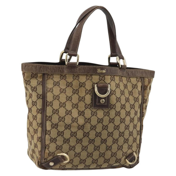 GUCCI GG Canvas Abbey Hand Bag Beige Gold 130739 Auth 175609
