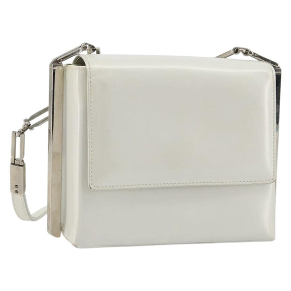 Salvatore Ferragamo Chain Shoulder Bag Patent leather White Silver Auth 175611A