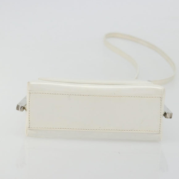 Salvatore Ferragamo Chain Shoulder Bag Patent leather White Silver Auth 175611A