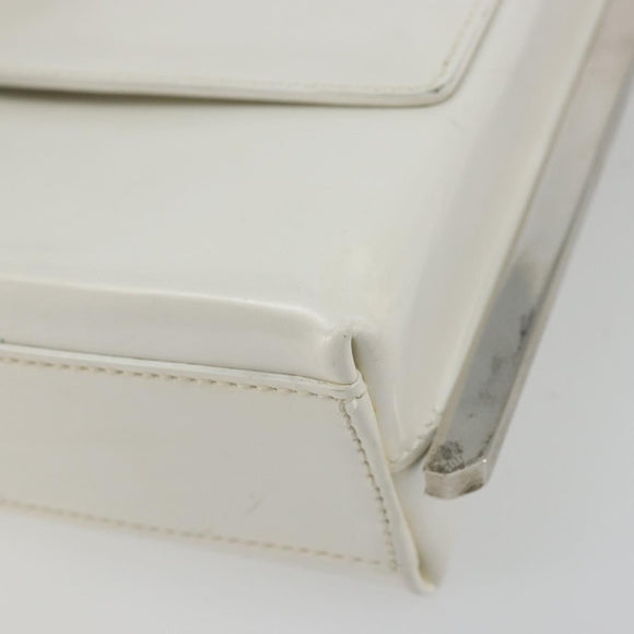 Salvatore Ferragamo Chain Shoulder Bag Patent leather White Silver Auth 175611A