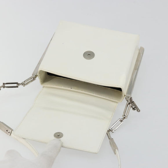 Salvatore Ferragamo Chain Shoulder Bag Patent leather White Silver Auth 175611A