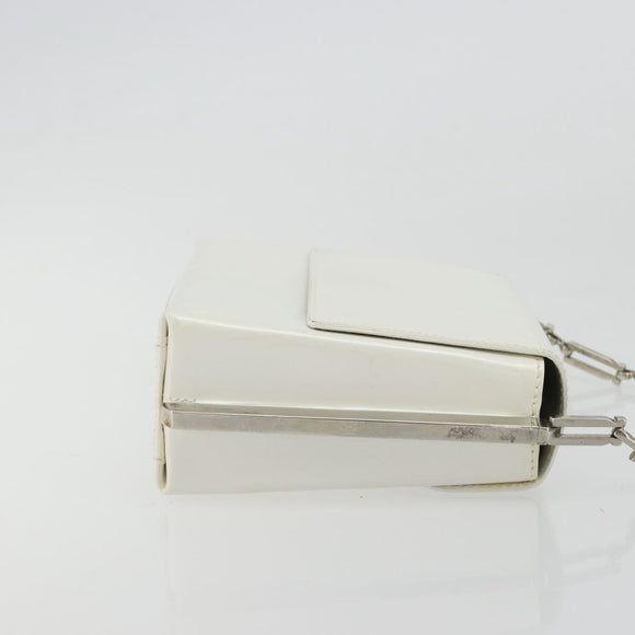 Salvatore Ferragamo Chain Shoulder Bag Patent leather White Silver Auth 175611A