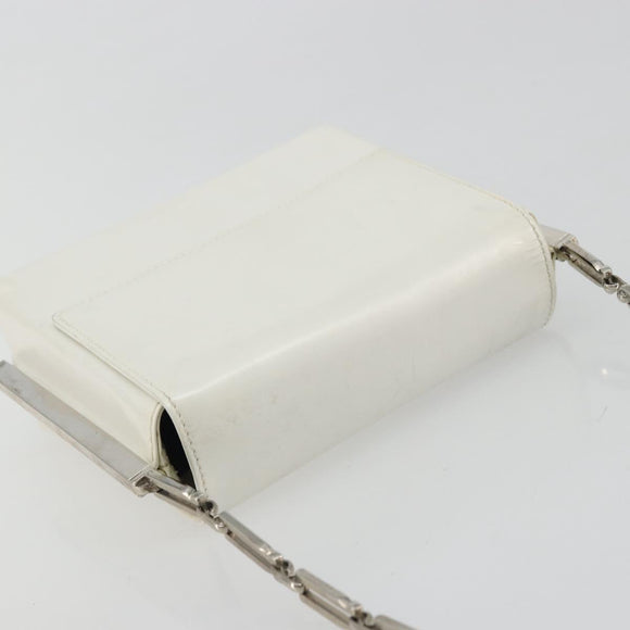 Salvatore Ferragamo Chain Shoulder Bag Patent leather White Silver Auth 175611A