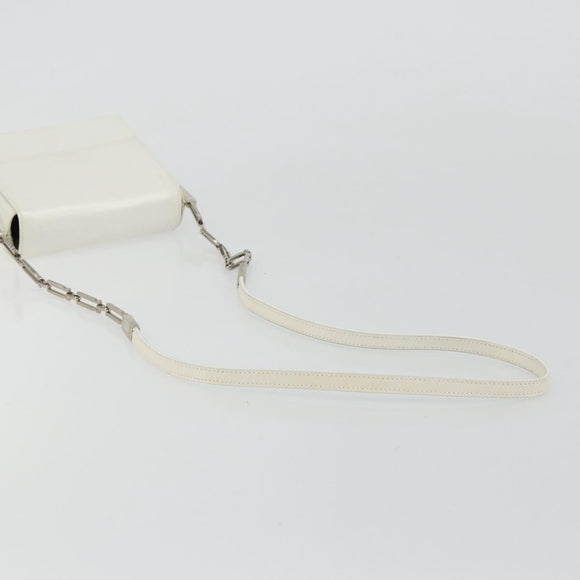 Salvatore Ferragamo Chain Shoulder Bag Patent leather White Silver Auth 175611A