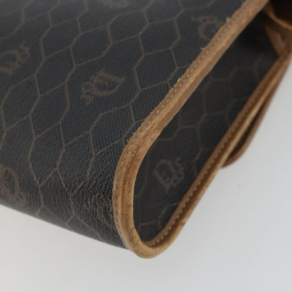 Christian Dior Honeycomb Canvas Shoulder Bag PVC Black Gold Auth 175612