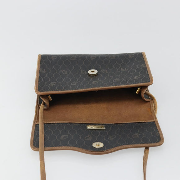Christian Dior Honeycomb Canvas Shoulder Bag PVC Black Gold Auth 175612