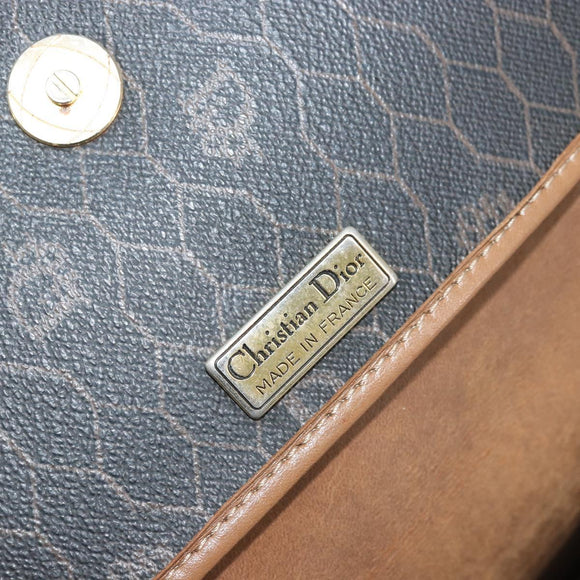 Christian Dior Honeycomb Canvas Shoulder Bag PVC Black Gold Auth 175612