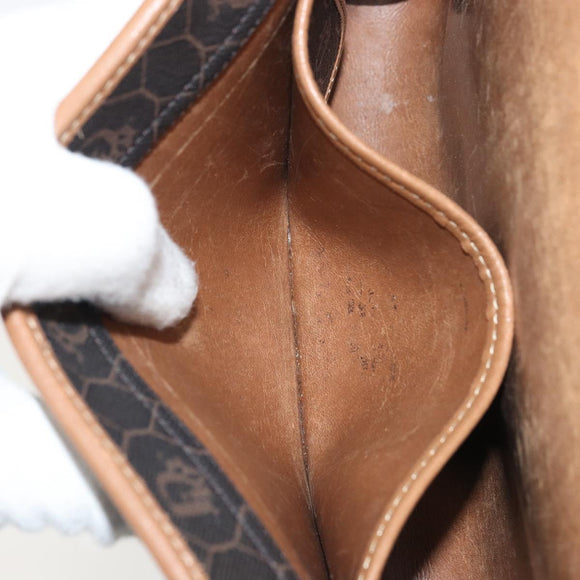 Christian Dior Honeycomb Canvas Shoulder Bag PVC Black Gold Auth 175612