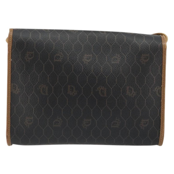 Christian Dior Honeycomb Canvas Shoulder Bag PVC Black Gold Auth 175612