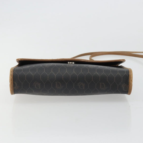 Christian Dior Honeycomb Canvas Shoulder Bag PVC Black Gold Auth 175612