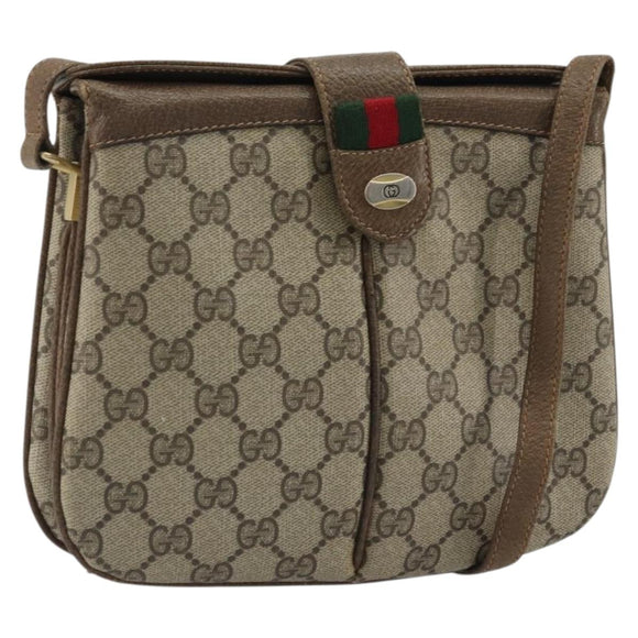 GUCCI GG Supreme Web Sherry Line Bag PVC Beige Gold 10 02 037 Auth 175617