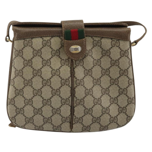 GUCCI GG Supreme Web Sherry Line Bag PVC Beige Gold 10 02 037 Auth 175617