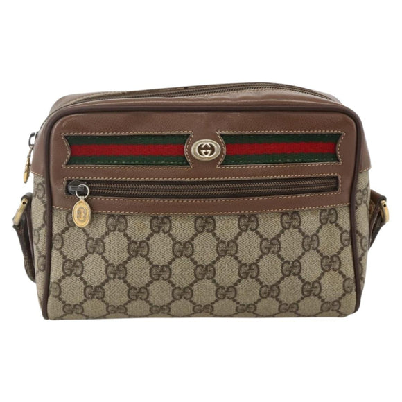 GUCCI GG Supreme Web Sherry Line Bag PVC Beige Gold 001 44 6655 Auth 175618