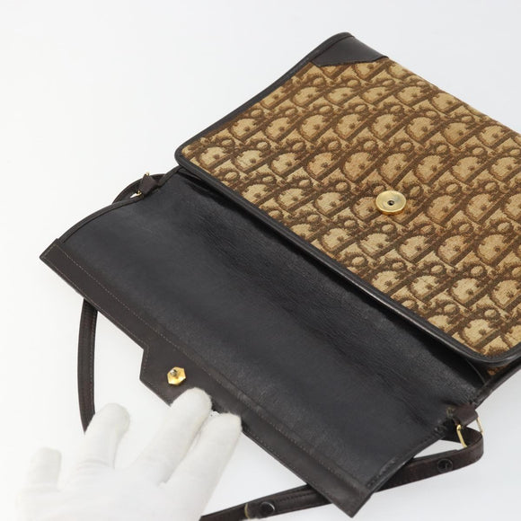 Christian Dior Trotter Canvas Umhängetasche Beige Gold Auth 175623