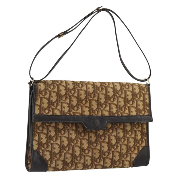 Christian Dior Trotter Canvas Umhängetasche Beige Gold Auth 175623
