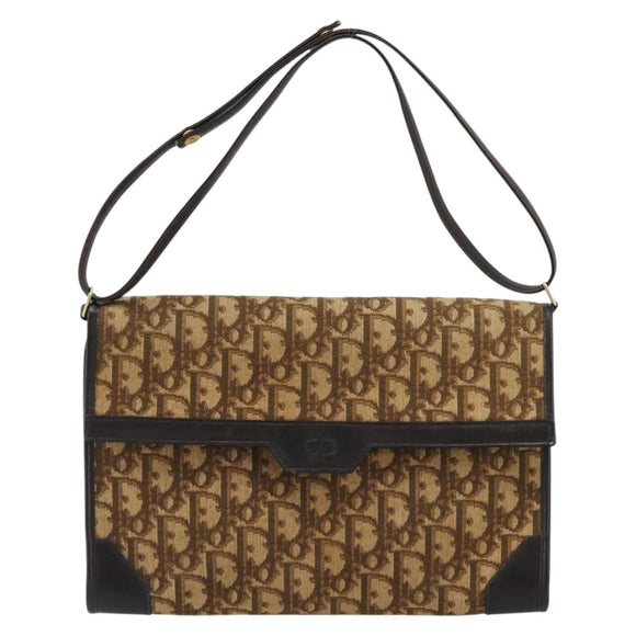 Christian Dior Trotter Canvas Umhängetasche Beige Gold Auth 175623