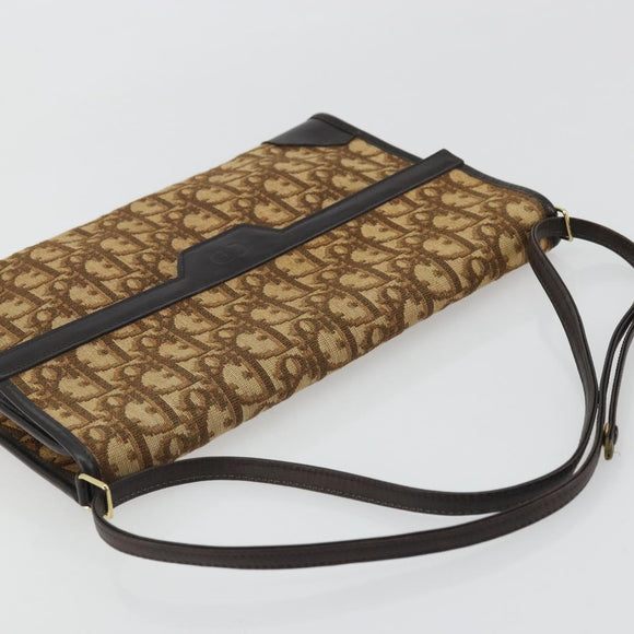 Christian Dior Trotter Canvas Umhängetasche Beige Gold Auth 175623