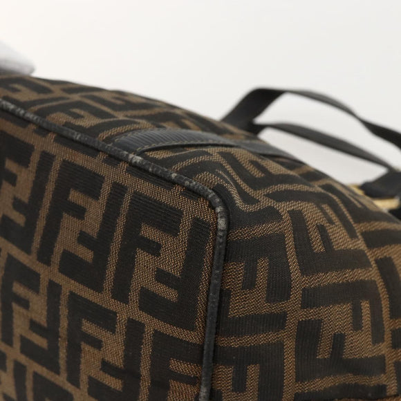 FENDI Zucca Canvas Hand Bag Brown Black Auth 175625